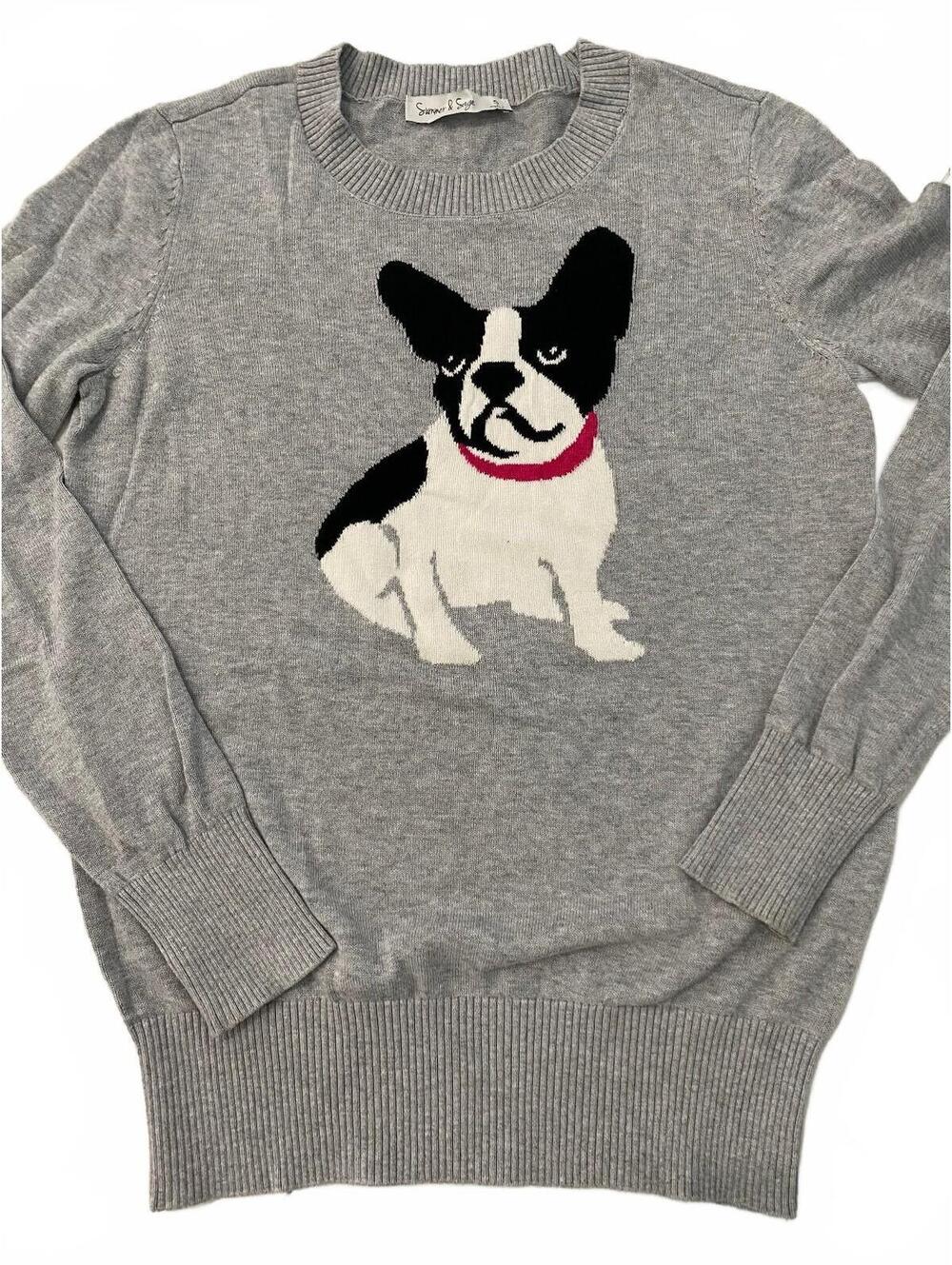 Summer & Sage Gray Sweater with Dog Graphic, Size S